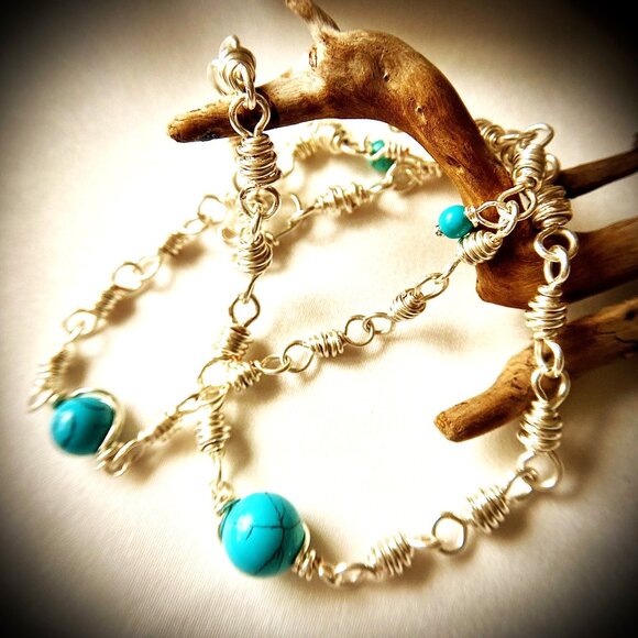 Silver Tone Long-Distance Relationship Bracelets, Turquoise gemstone set of two - Picture 12 of 16